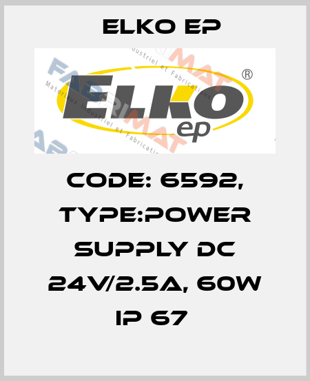 Code: 6592, Type:Power supply DC 24V/2.5A, 60W IP 67  Elko EP