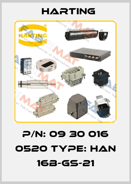 P/N: 09 30 016 0520 Type: Han 16B-GS-21 Harting