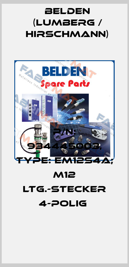 P/N: 934445003, Type: EM12S4A; M12 Ltg.-stecker 4-polig  Belden (Lumberg / Hirschmann)