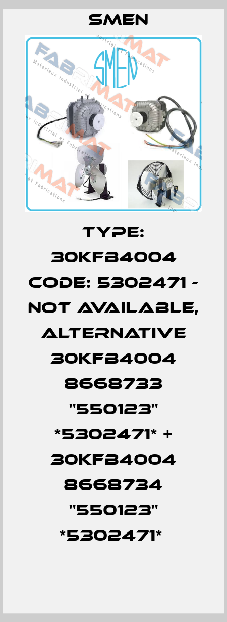 Type: 30KFB4004 Code: 5302471 - not available, alternative 30KFB4004 8668733 "550123" *5302471* + 30KFB4004 8668734 "550123" *5302471*  Smen