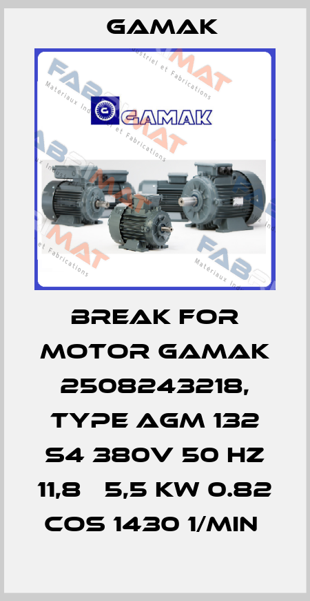 BREAK FOR MOTOR GAMAK 2508243218, TYPE AGM 132 S4 380V 50 HZ 11,8А 5,5 KW 0.82 COS 1430 1/MIN  Gamak