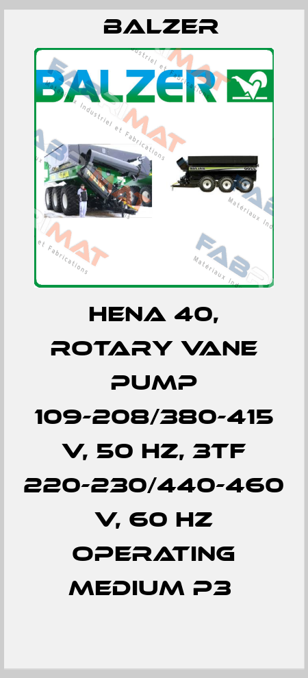 HENA 40, ROTARY VANE PUMP 109-208/380-415 V, 50 HZ, 3TF 220-230/440-460 V, 60 HZ OPERATING MEDIUM P3  Balzer