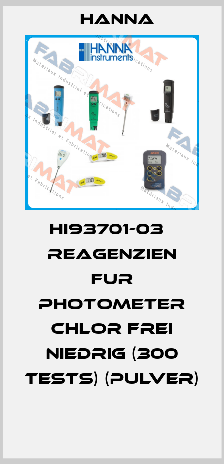 HI93701-03   REAGENZIEN FUR PHOTOMETER CHLOR FREI NIEDRIG (300 TESTS) (PULVER)  Hanna