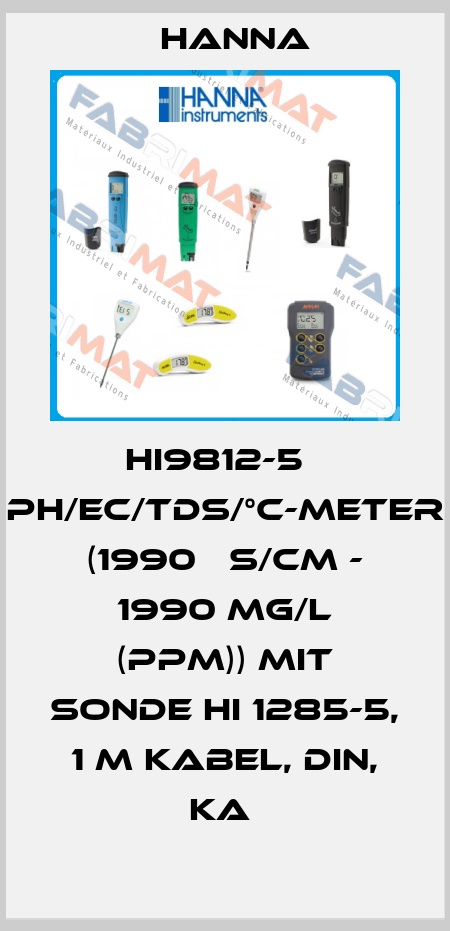 HI9812-5   PH/EC/TDS/°C-METER (1990 µS/CM - 1990 MG/L (PPM)) MIT SONDE HI 1285-5, 1 M KABEL, DIN, KA  Hanna