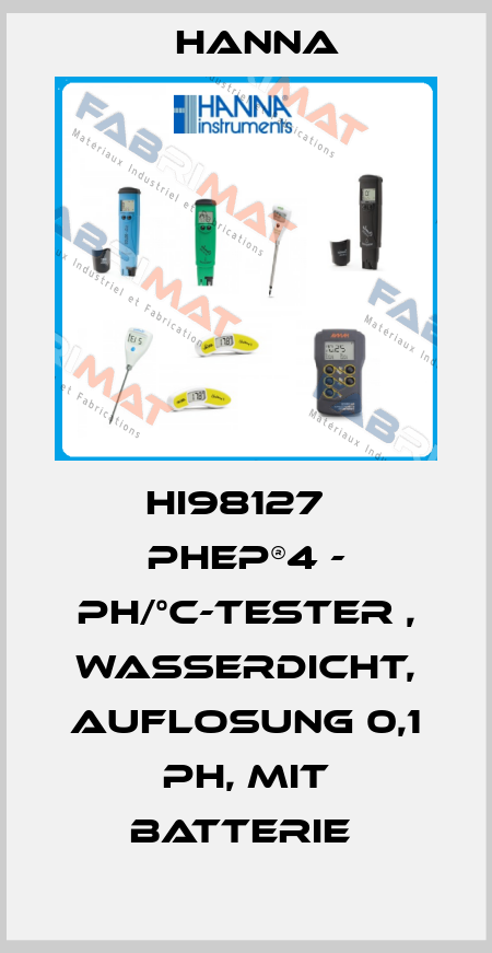 HI98127   PHEP®4 - PH/°C-TESTER , WASSERDICHT, AUFLOSUNG 0,1 PH, MIT BATTERIE  Hanna