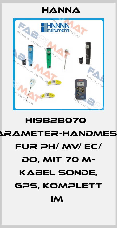 HI9828070   MULTIPARAMETER-HANDMESSGERÄT FUR PH/ MV/ EC/ DO, MIT 70 M- KABEL SONDE, GPS, KOMPLETT IM  Hanna