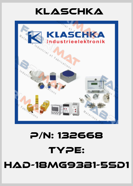 P/N: 132668 Type: HAD-18MG93B1-5SD1 Klaschka