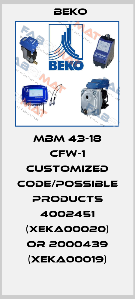 MBM 43-18 CFW-1 customized code/possible products 4002451 (XEKA00020) or 2000439 (XEKA00019) Beko