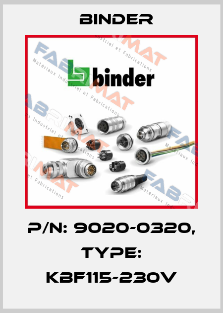 P/N: 9020-0320, Type: KBF115-230V Binder