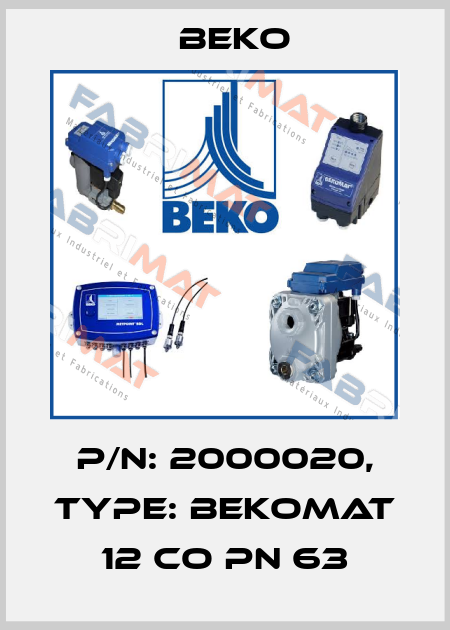 P/N: 2000020, Type: BEKOMAT 12 CO PN 63 Beko