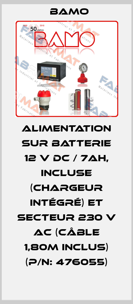 Alimentation sur batterie 12 V DC / 7Ah, incluse (chargeur intégré) et secteur 230 V AC (câble 1,80m inclus) (P/N: 476055) Bamo