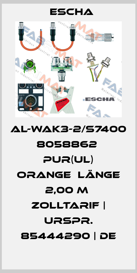 AL-WAK3-2/S7400  8058862  PUR(UL) orange  Länge 2,00 m  Zolltarif | Urspr. 85444290 | DE Escha