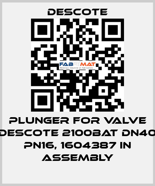 Plunger for valve Descote 2100BAT DN40 PN16, 1604387 in assembly Descote
