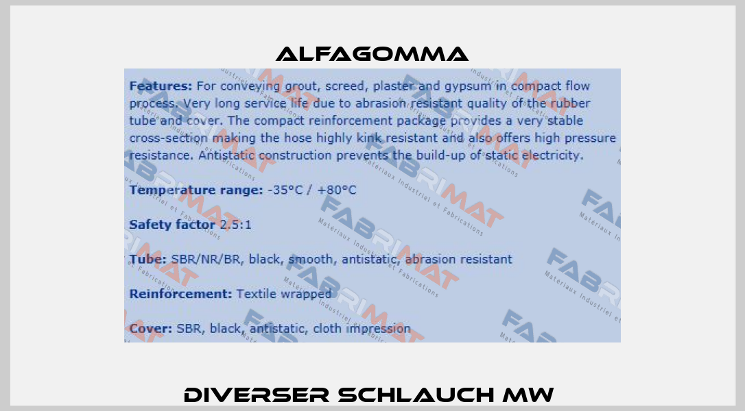 Diverser Schlauch MW  Alfagomma