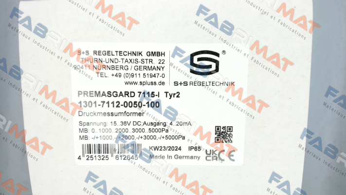 P/N: 1301-7112-0050-100, Type: 7115- I - (Q) S+S REGELTECHNIK