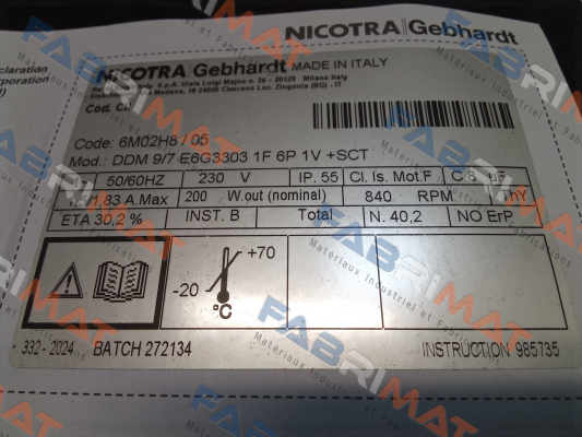 6M02H8    DDM 9/7 E6G3303 1F 6P 1V +SCT RPM - Motori elettrici