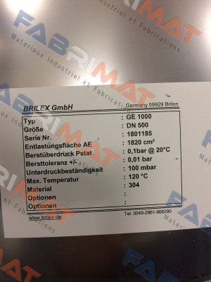 P/N: 1005-9730-00, Type:  GE DN 0500 mm Brilex