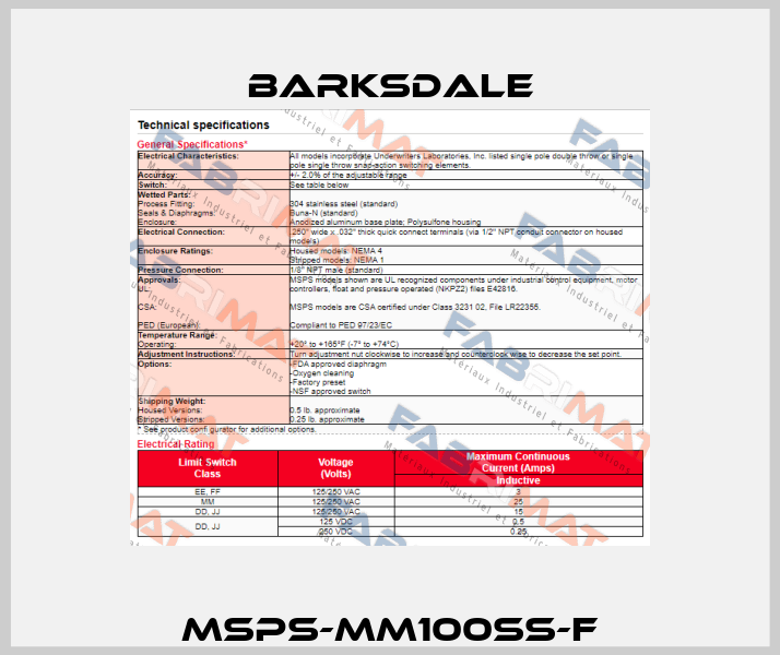 MSPS-MM100SS-F Barksdale