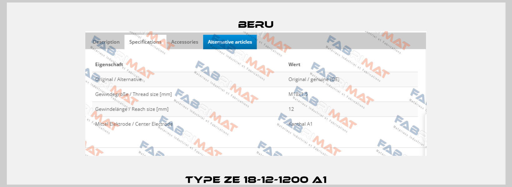 Type ZE 18-12-1200 A1 Beru