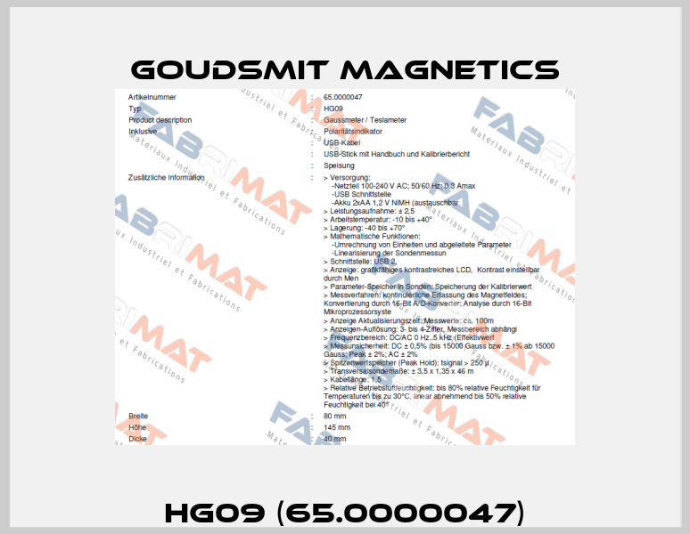 HG09 (65.0000047) Goudsmit Magnetics