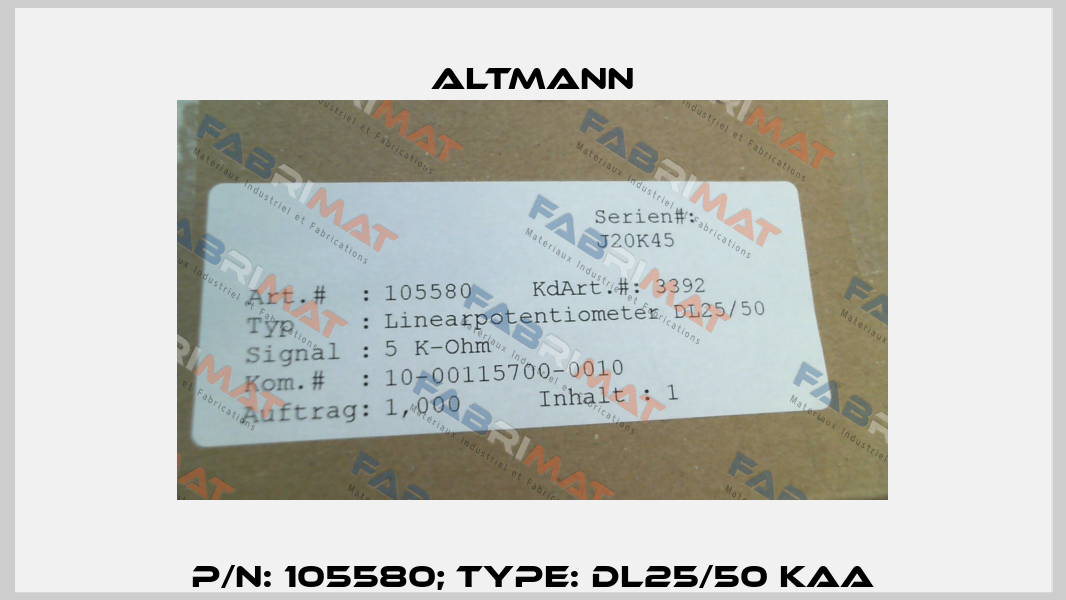 P/N: 105580; Type: DL25/50 Kaa ALTMANN