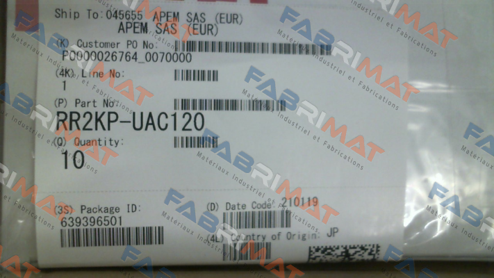 P/N: 209208, Type: RR2KP-UAC120 Idec