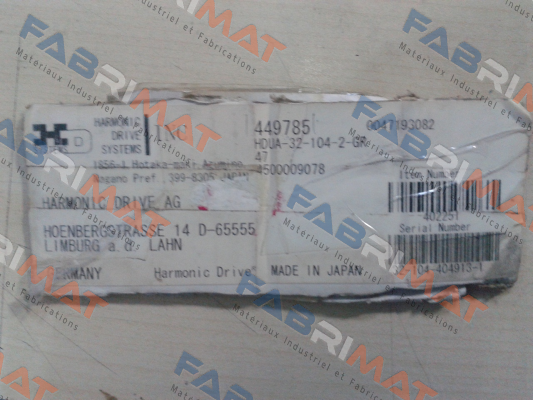 Item number: 402251 S/N: 32-104-404913-1  Harmonic Drive