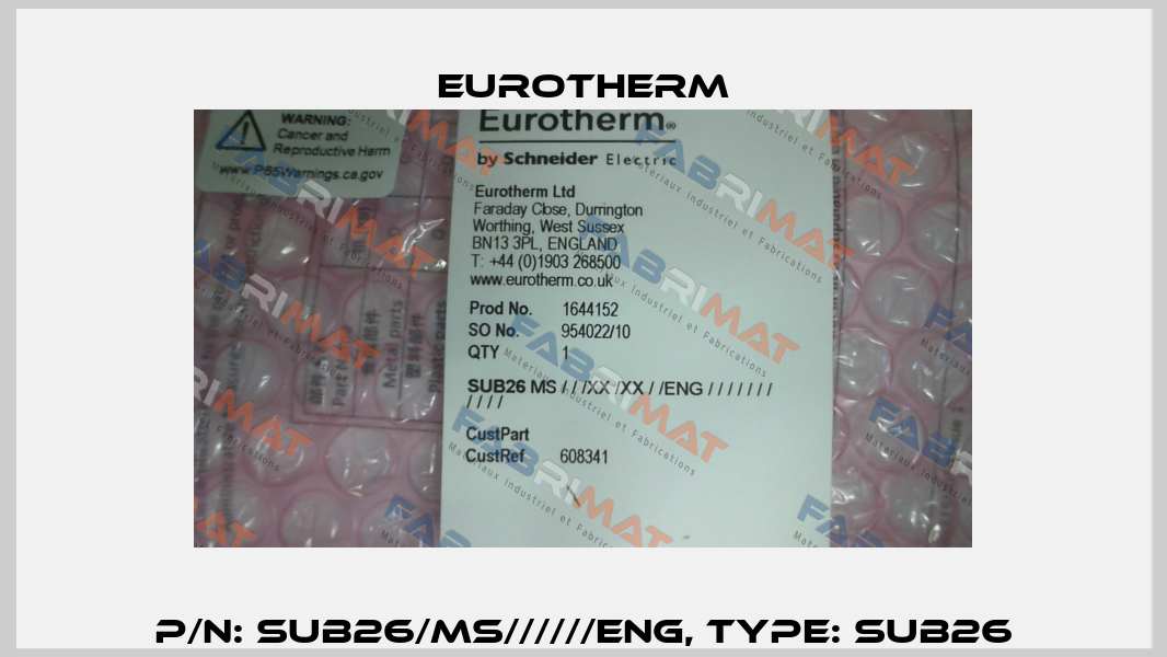 P/N: SUB26/MS//////ENG, Type: SUB26 Eurotherm