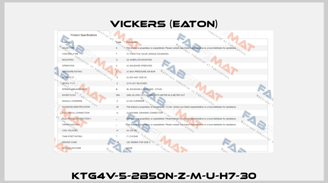 KTG4V-5-2B50N-Z-M-U-H7-30 Vickers (Eaton)