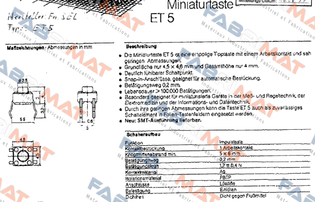 Type ET5 obsolete  Sel