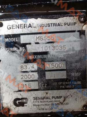 11013035 replaced with MWSR50   General Pump