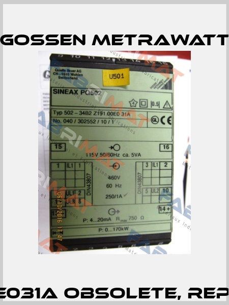 SINEAX 502-34B2Z19100E031A obsolete, replaced by Sineax P 530  Gossen Metrawatt