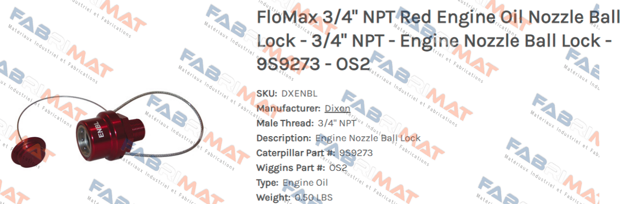 9S9273     3/4" NPT male Thread Dixon