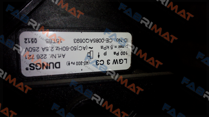 LGW 3 C3, Art.N 226721 -  not available possible replacement(LGW 3 A2-7 / 257435;LGW 3 A2-7 / 257435;LGW 3 A4, 0.4 / 221590;DMV-D 503/11 / 222 326)  Dungs