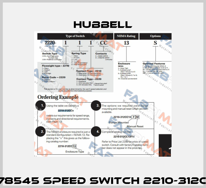 HC0078545 SPEED SWITCH 2210-312CC13M  Hubbell
