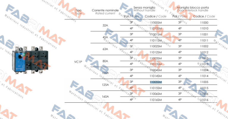 P/N: 11005SM Type: VC1P Technoelectric