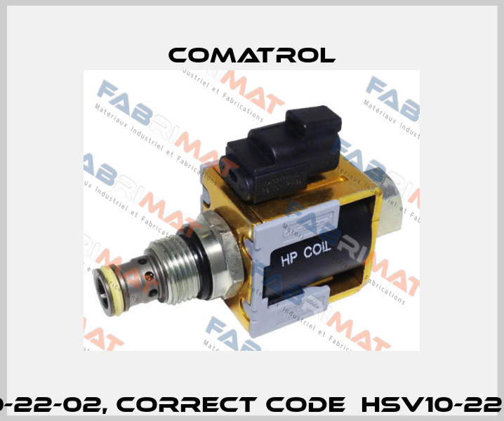 wrong code HSV10-22-02, correct code  HSV10-22-02-H00-00-XC-P-00 Comatrol