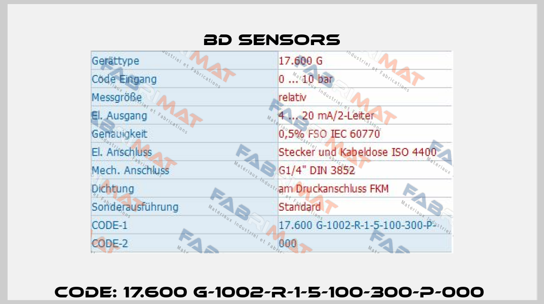 Code: 17.600 G-1002-R-1-5-100-300-P-000  Bd Sensors